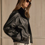 Leather Funnel Neck Jacket - Black | James Perse Los Angeles