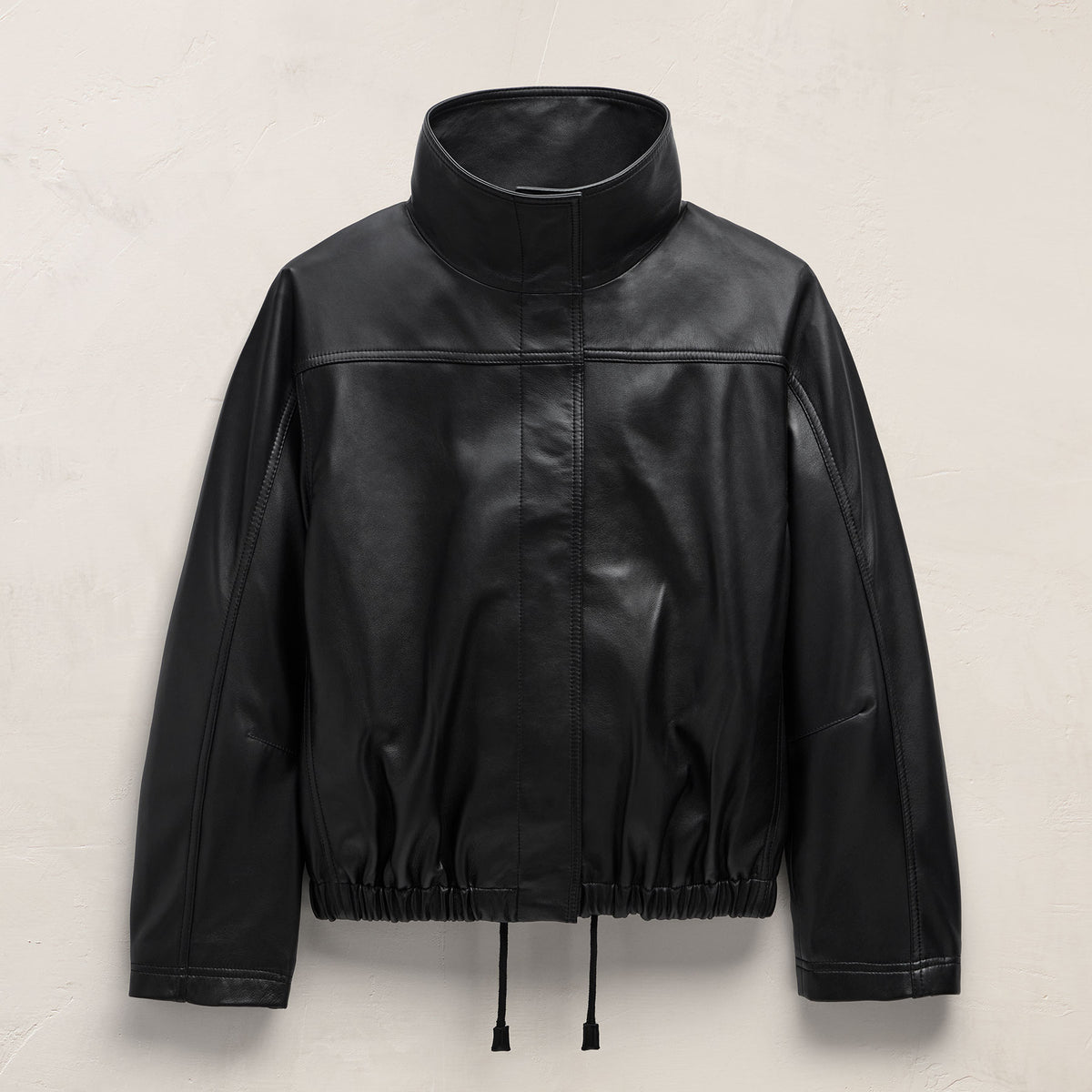 Leather Funnel Neck Jacket - Black | James Perse Los Angeles
