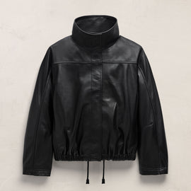 Leather Funnel Neck Jacket - Black | James Perse Los Angeles