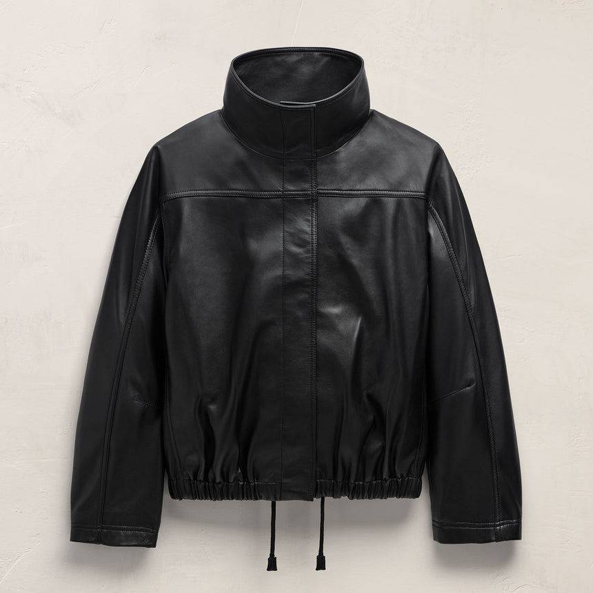 Leather Funnel Neck Jacket - Black | James Perse Los Angeles