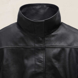 Leather Funnel Neck Jacket - Black | James Perse Los Angeles