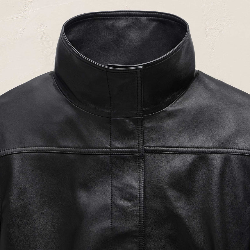 Leather Funnel Neck Jacket - Black | James Perse Los Angeles