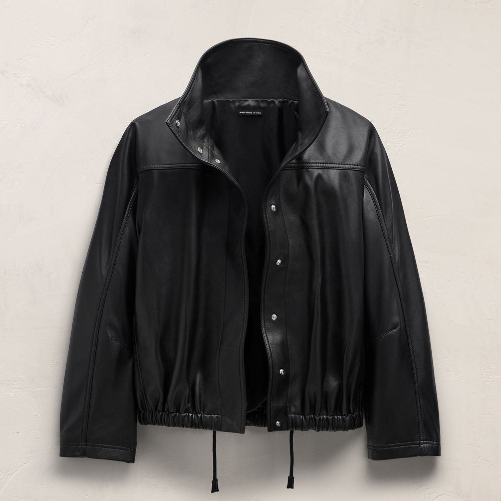 Leather Funnel Neck Jacket - Black | James Perse Los Angeles
