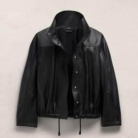Leather Funnel Neck Jacket - Black | James Perse Los Angeles