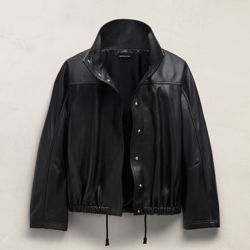 Leather Funnel Neck Jacket - Black | James Perse Los Angeles
