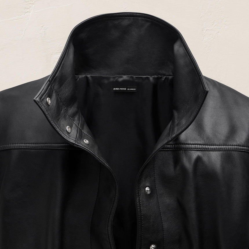 Leather Funnel Neck Jacket - Black | James Perse Los Angeles
