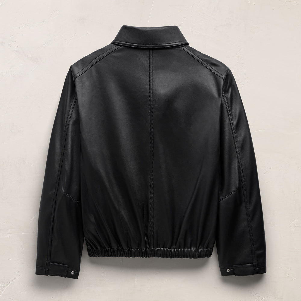 Leather Funnel Neck Jacket - Black | James Perse Los Angeles