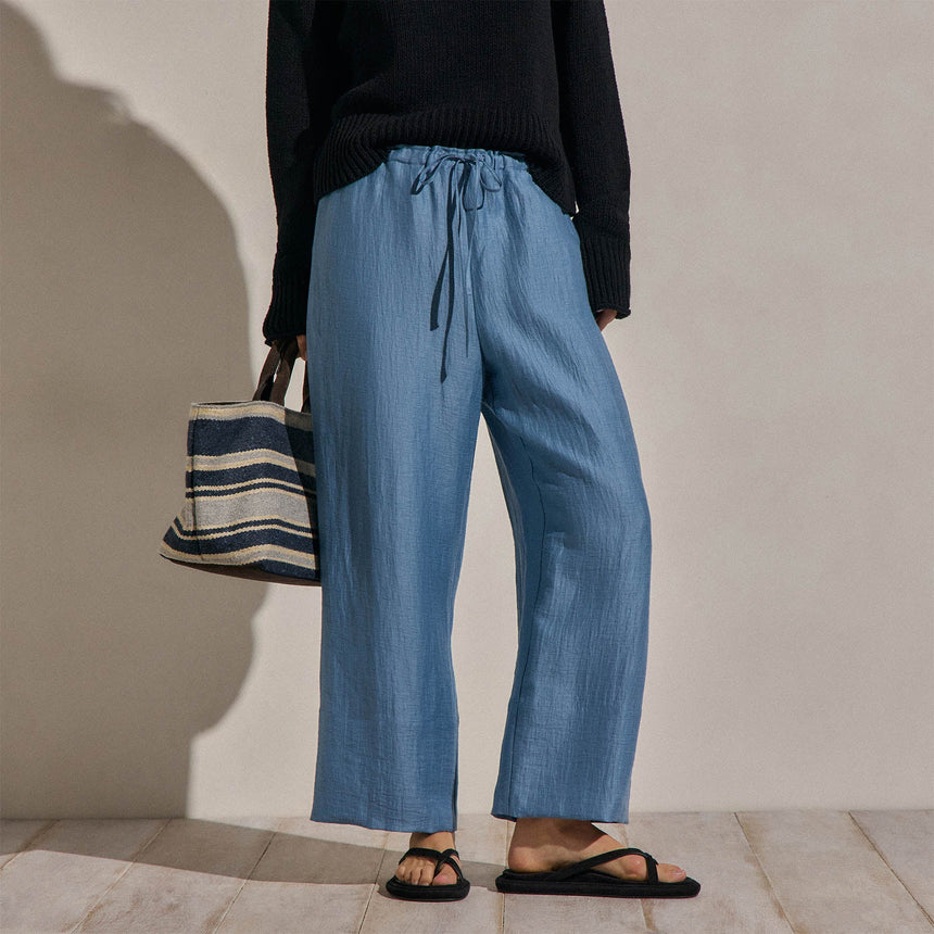 Linen Wide Cuff Pant in Blue Hyacinth | James Perse Los Angeles