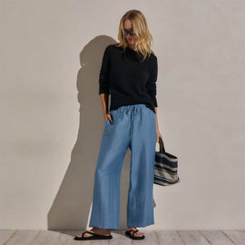 Linen Wide Cuff Pant in Blue Hyacinth | James Perse Los Angeles
