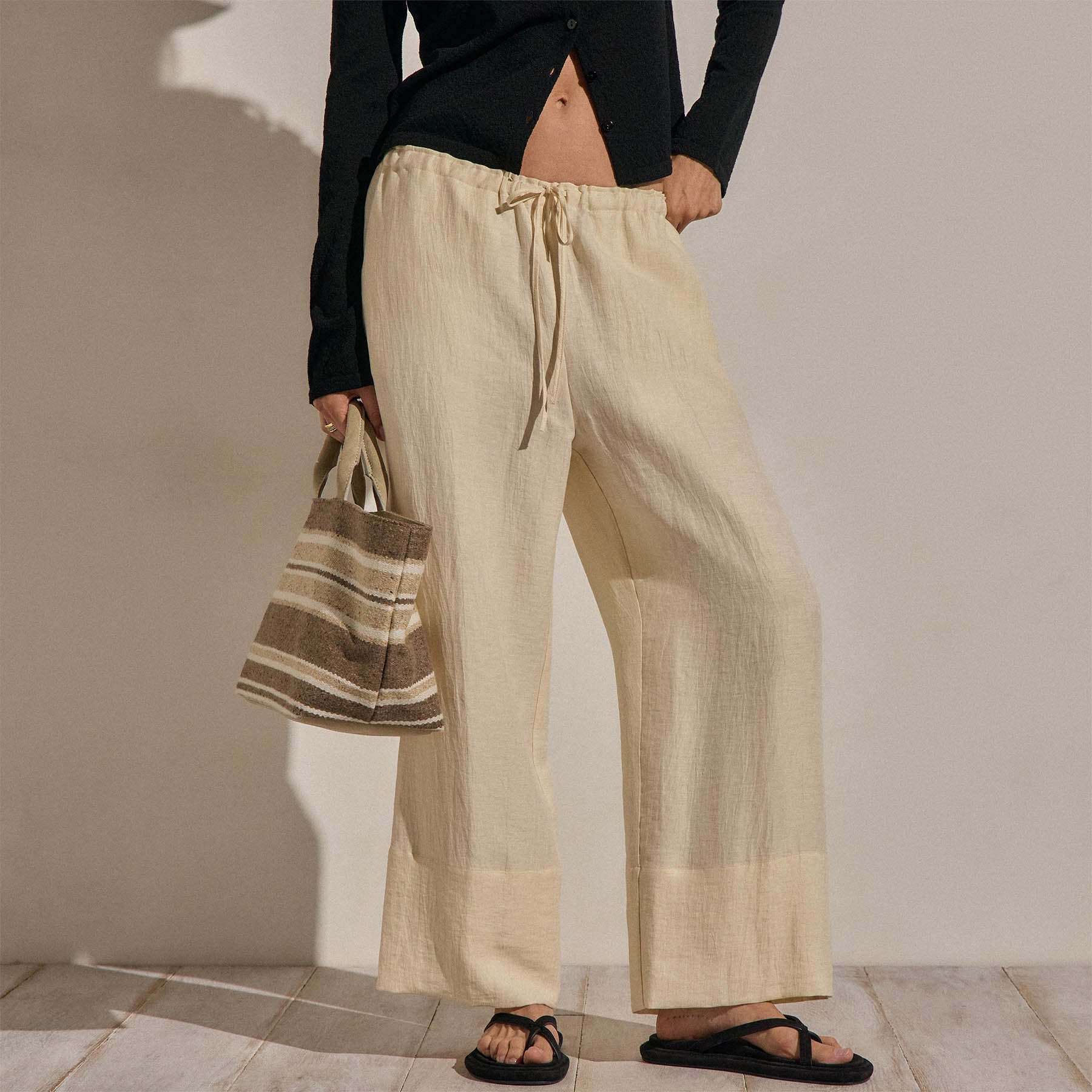 Linen Wide Cuff Pant in Ecru | James Perse Los Angeles