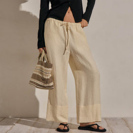 Linen Wide Cuff Pant in Ecru | James Perse Los Angeles