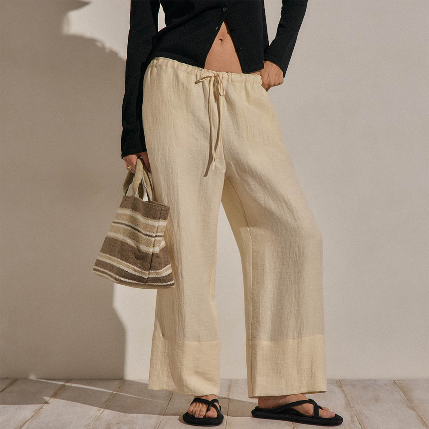Linen Wide Cuff Pant in Ecru | James Perse Los Angeles