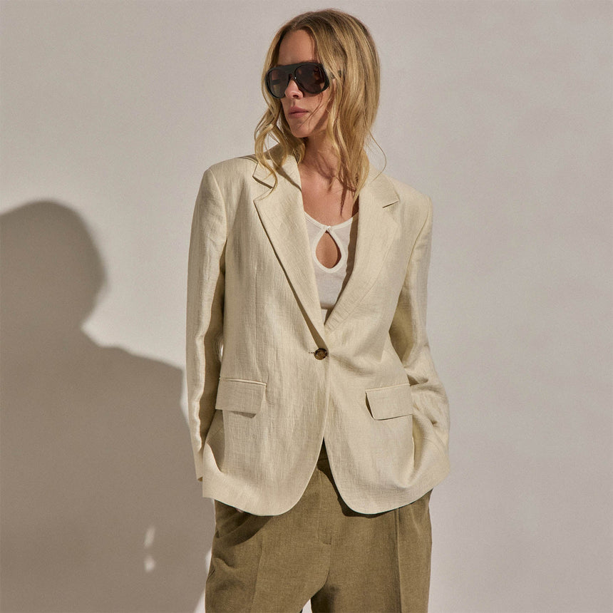 Crinkle Linen Relaxed Blazer in Ecru | James Perse Los Angeles