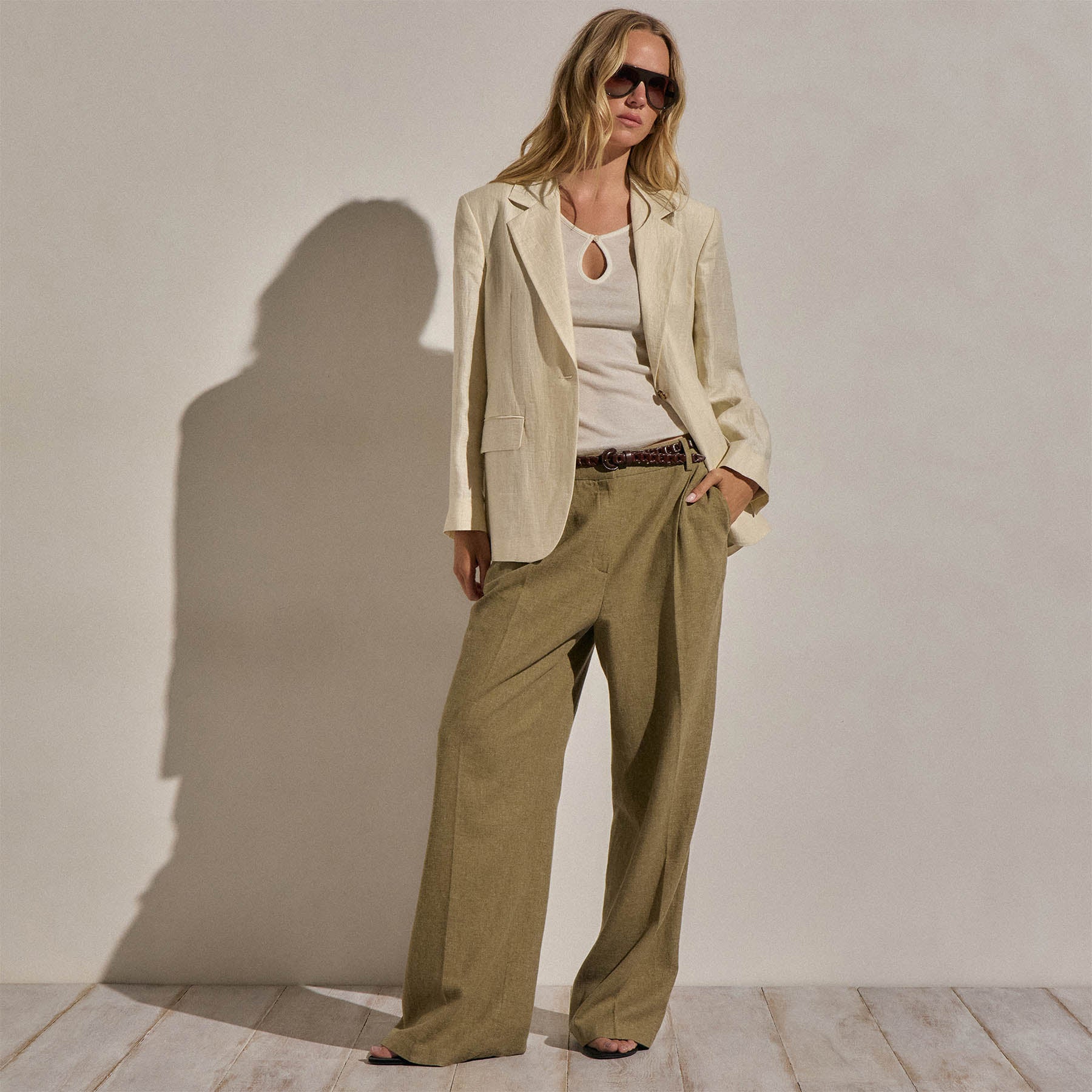 Crinkle Linen Relaxed Blazer in Ecru | James Perse Los Angeles