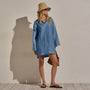 Textured Linen Tie Front Tunic Dress in Blue Hyacinth | James Perse Los Angeles