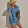 Textured Linen Tie Front Tunic Dress in Blue Hyacinth | James Perse Los Angeles