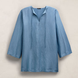 Textured Linen Tie Front Tunic Dress in Blue Hyacinth | James Perse Los Angeles