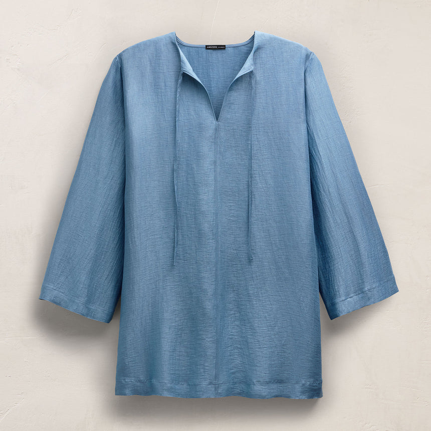 Textured Linen Tie Front Tunic Dress in Blue Hyacinth | James Perse Los Angeles