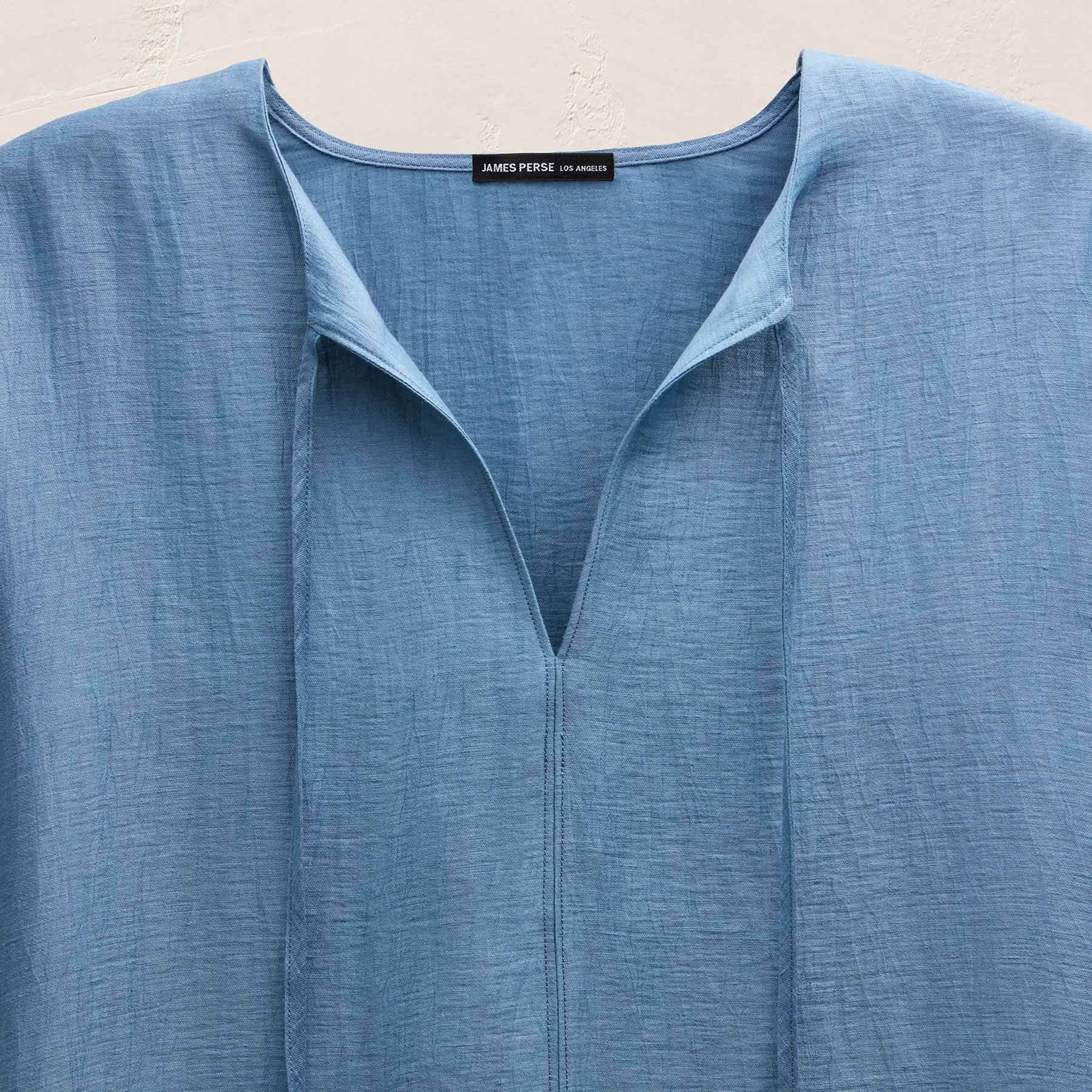 Textured Linen Tie Front Tunic Dress in Blue Hyacinth | James Perse Los Angeles