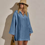 Textured Linen Tie Front Tunic Dress in Blue Hyacinth | James Perse Los Angeles
