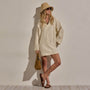 Textured Linen Tie Front Tunic Dress in Ecru | James Perse Los Angeles