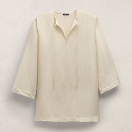 Textured Linen Tie Front Tunic Dress in Ecru | James Perse Los Angeles