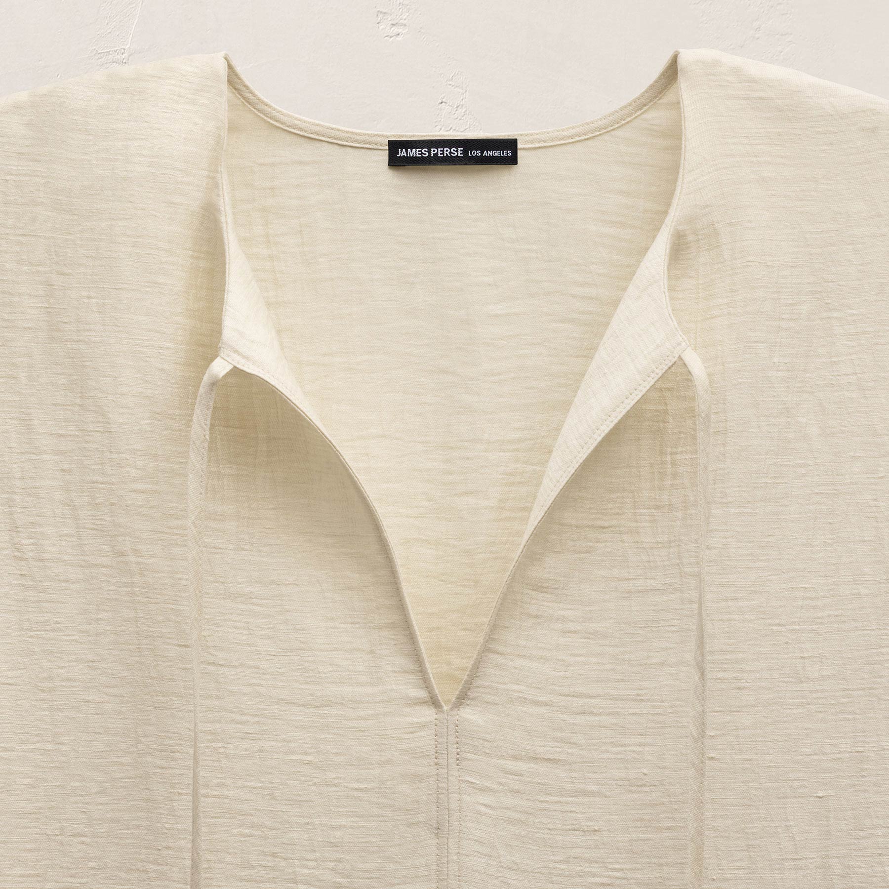 Textured Linen Tie Front Tunic Dress in Ecru | James Perse Los Angeles