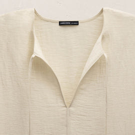 Textured Linen Tie Front Tunic Dress in Ecru | James Perse Los Angeles