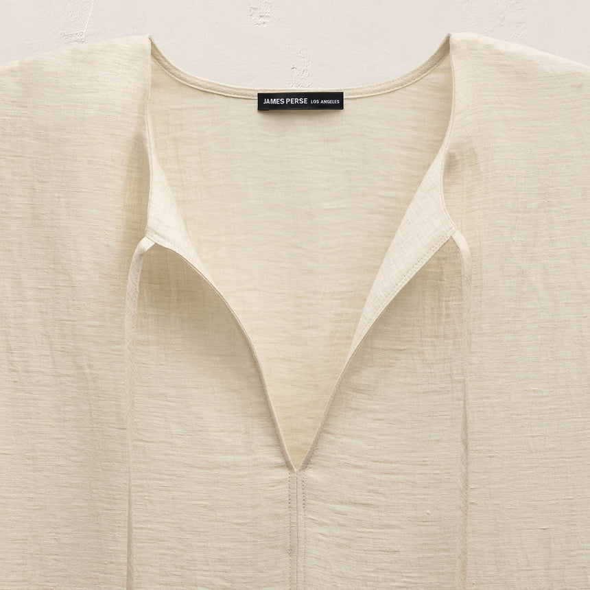 Textured Linen Tie Front Tunic Dress in Ecru | James Perse Los Angeles