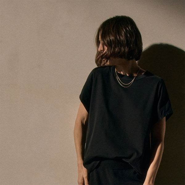 Heavy Luxe Jersey Cap Sleeve Tee in Black | James Perse Los Angeles