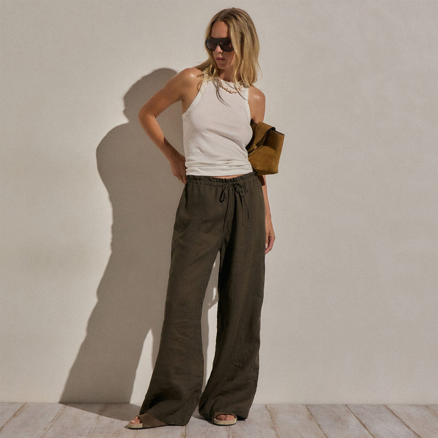 Linen Pant in Army Green | James Perse Los Angeles