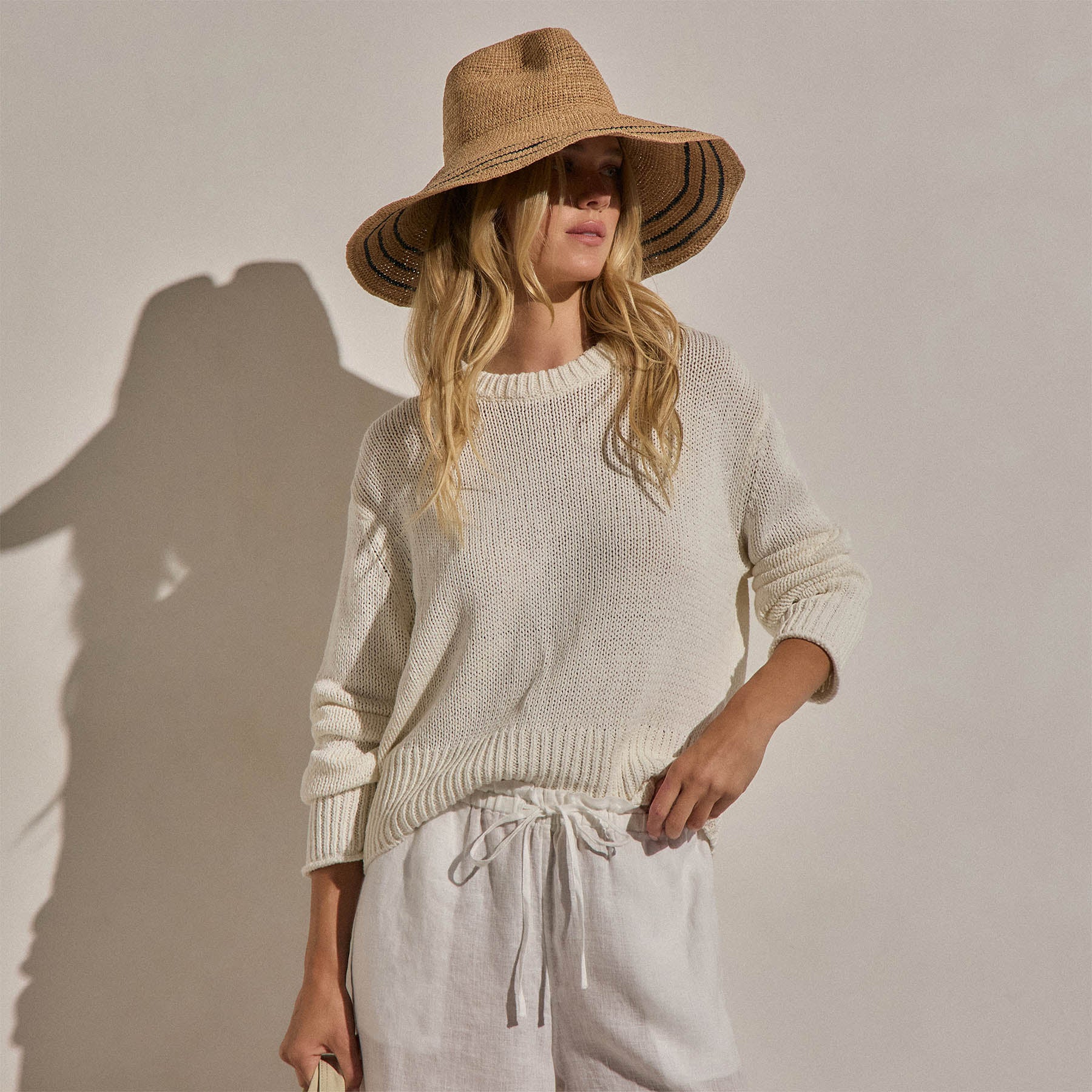 Textured Linen Cotton Sweater in Off White | James Perse Los Angeles
