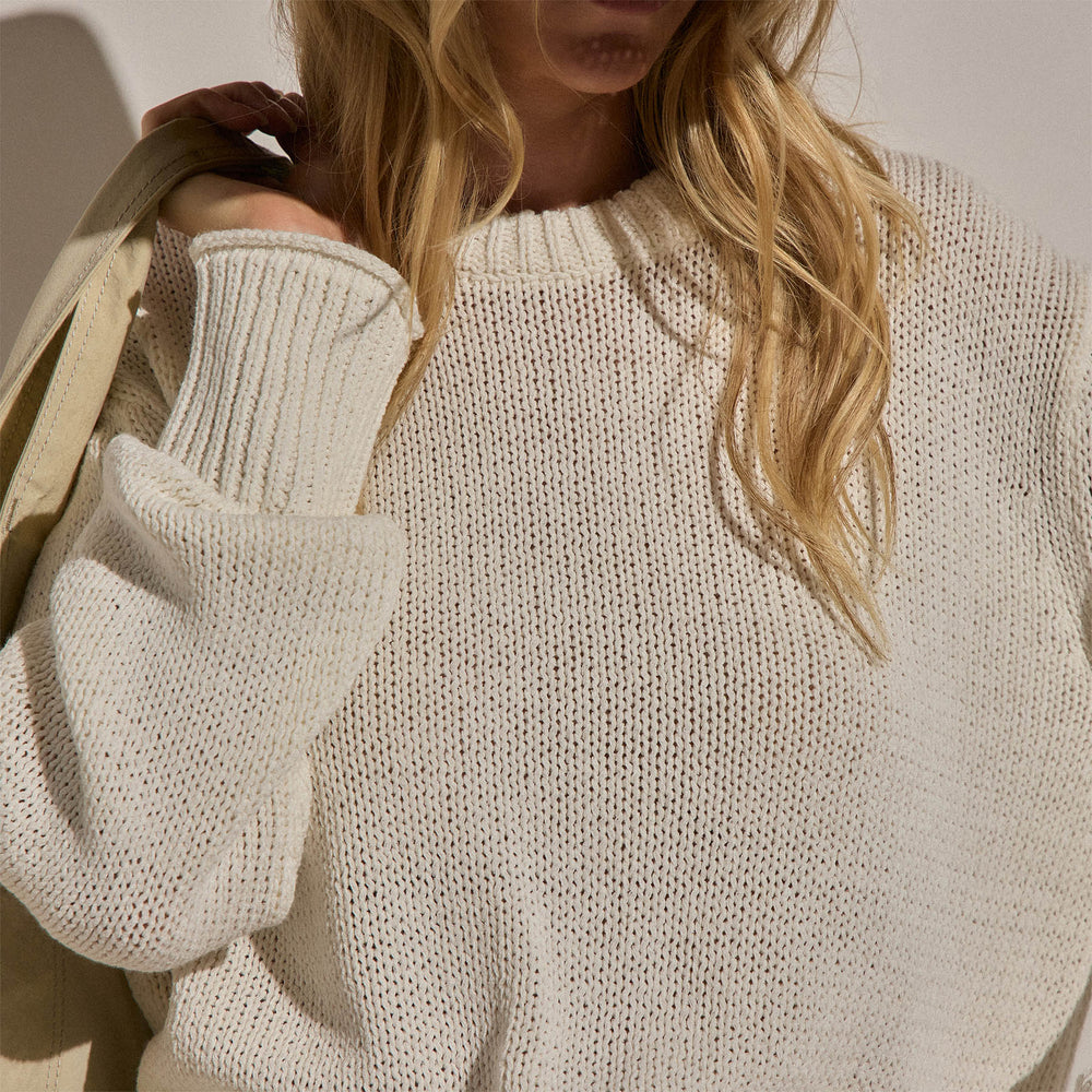 Textured Linen Cotton Sweater - Off White