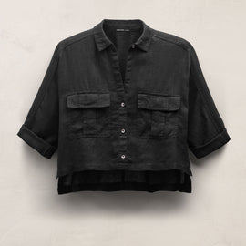 Linen Cropped Pocket Shirt in Black | James Perse Los Angeles