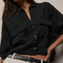 Linen Cropped Pocket Shirt in Black | James Perse Los Angeles