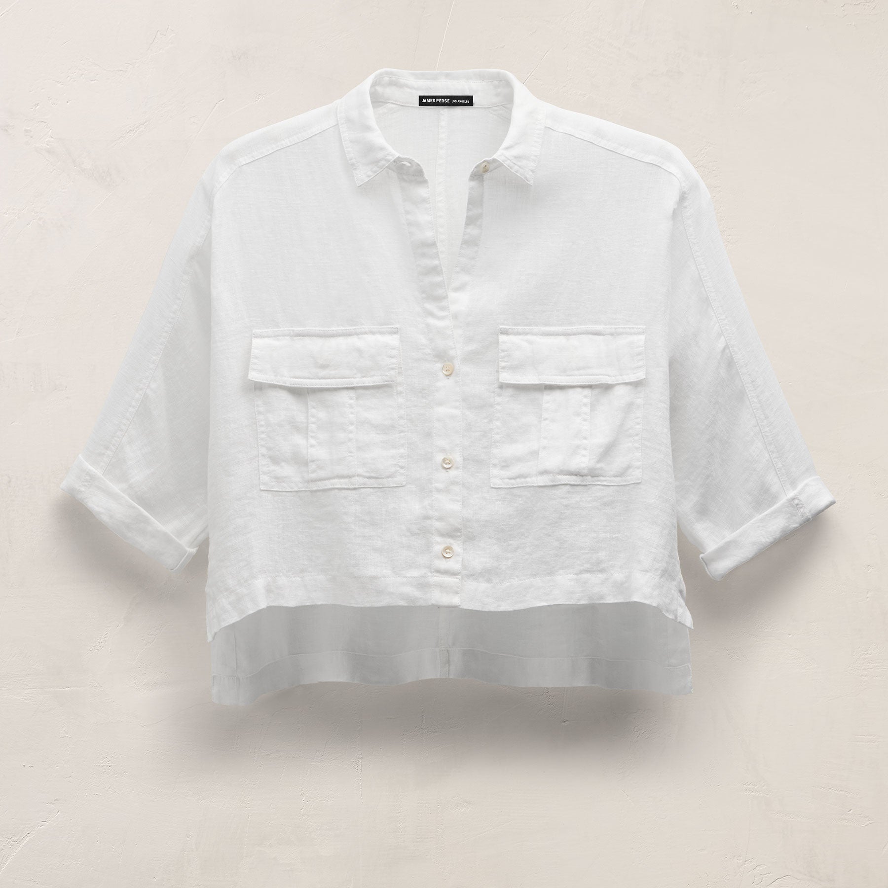 Linen Cropped Pocket Shirt in White | James Perse Los Angeles