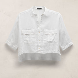 Linen Cropped Pocket Shirt in White | James Perse Los Angeles