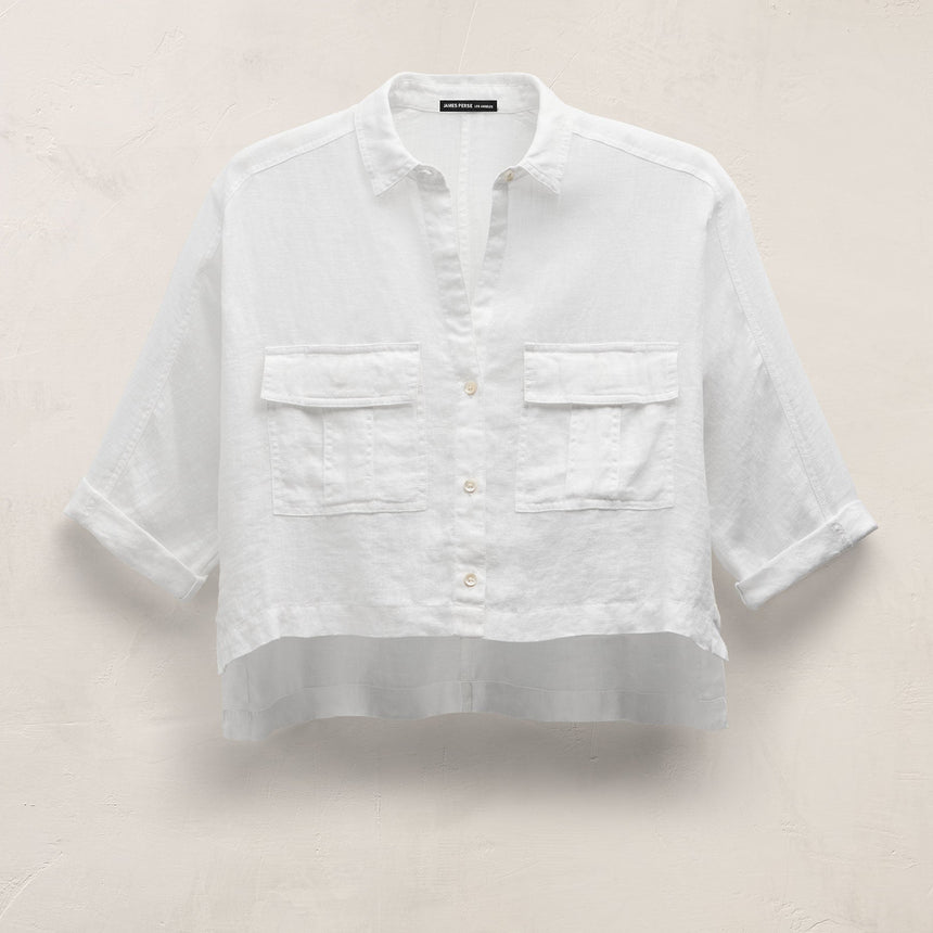 Linen Cropped Pocket Shirt in White | James Perse Los Angeles