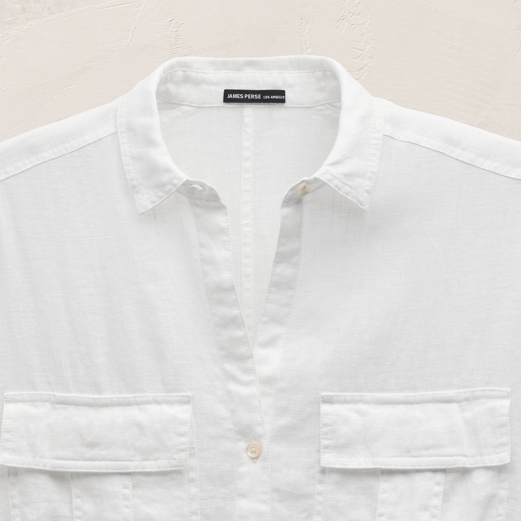 Linen Cropped Pocket Shirt in White | James Perse Los Angeles