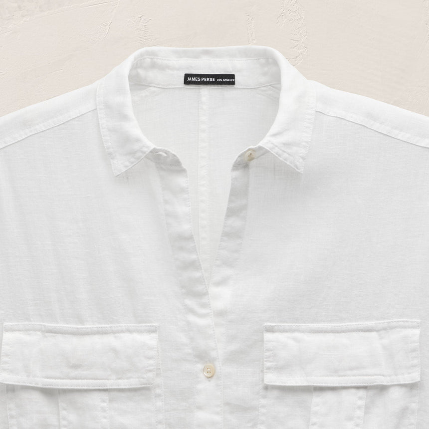 Linen Cropped Pocket Shirt in White | James Perse Los Angeles