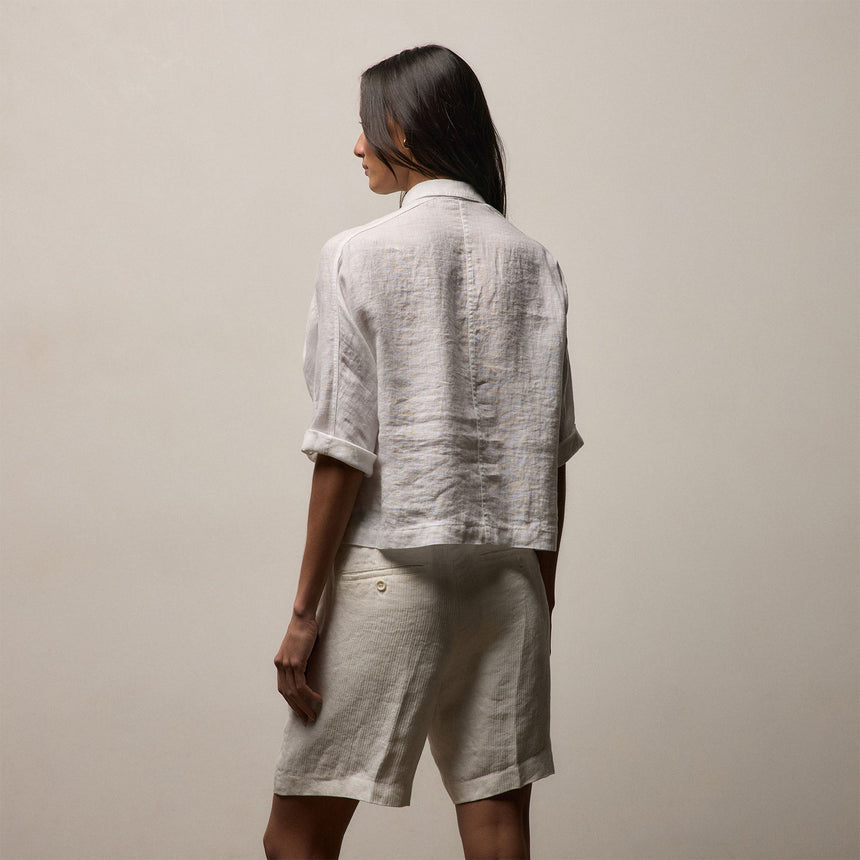 Linen Cropped Pocket Shirt in White | James Perse Los Angeles