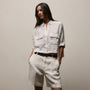 Linen Cropped Pocket Shirt in White | James Perse Los Angeles