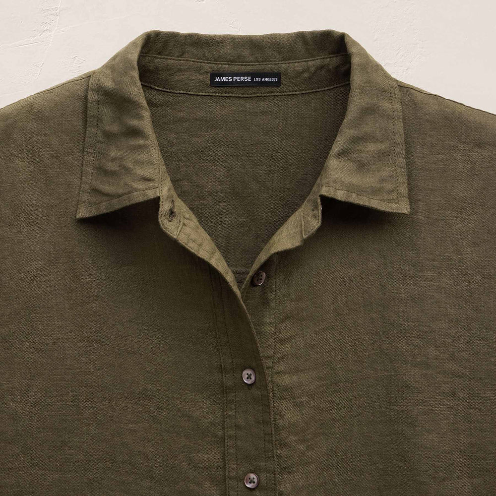 Linen Oversized Shirt in Army Green | James Perse Los Angeles