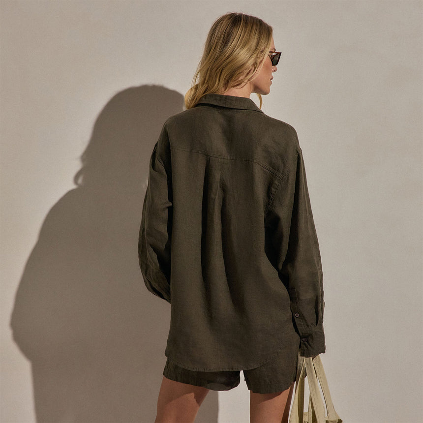 Linen Oversized Shirt in Army Green | James Perse Los Angeles
