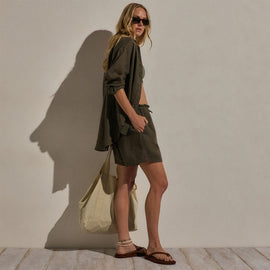 Linen Oversized Shirt in Army Green | James Perse Los Angeles