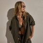 Linen Oversized Shirt in Army Green | James Perse Los Angeles