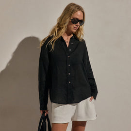 Linen Oversized Shirt in Black | James Perse Los Angeles