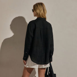 Linen Oversized Shirt in Black | James Perse Los Angeles