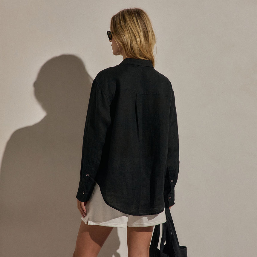 Linen Oversized Shirt in Black | James Perse Los Angeles