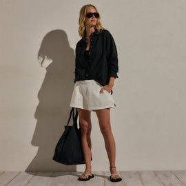 Linen Oversized Shirt in Black | James Perse Los Angeles